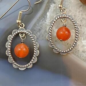Carolyn Pollack Sterling Oval w/Round Carnelian Bead Dangle Earrings For Women